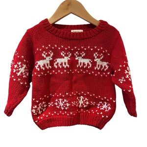 Rebecca‎ Raggs Holiday Reindeer Sweater Red White 100% Cotton Size 2T